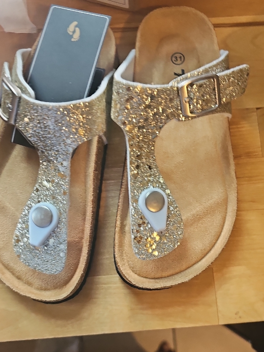 Gold Glitter Thong Sandals with Buckle -kids